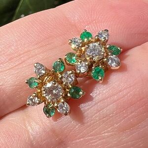 VINTAGE 14K YELLOW GOLD DIAMONDS & EMERALDS STUDS & EARRINGS JACKETS VERSATILE
